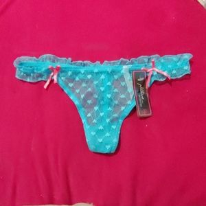 Blue Lace Heart Pattern Thong